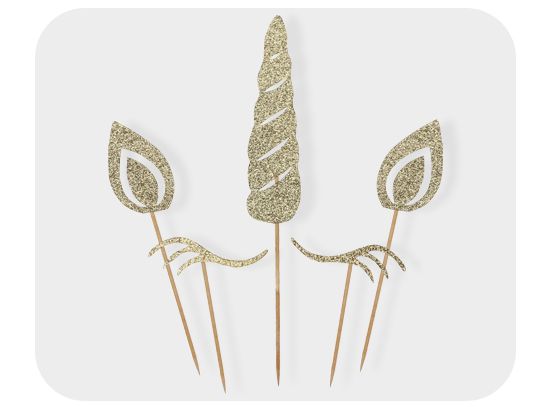 Picture of Unicorn glitter gold cake toppers